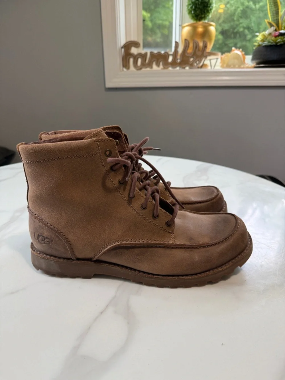 UGG Men's Tan Suede Lace-Up Moc Toe Boots
